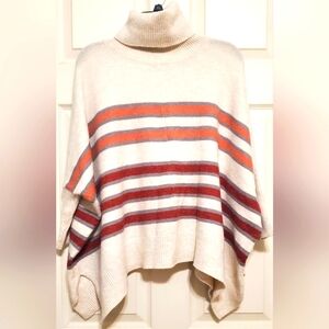 Loft Striped Turtleneck Sweater - Cream and Orange And Red